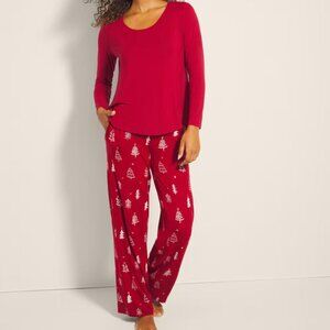 SOMA COOL NIGHTS PJ SET Long Sleeve Red Tree T Yourself New Sz XS NWT $84